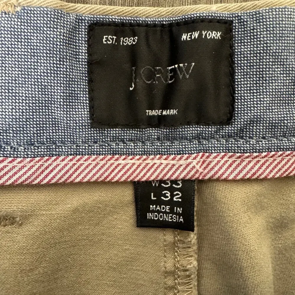 J.Crew 770 Straight-fit Stretch Chino Pants 33x32 Khaki Flat Front Twill Zip Fly